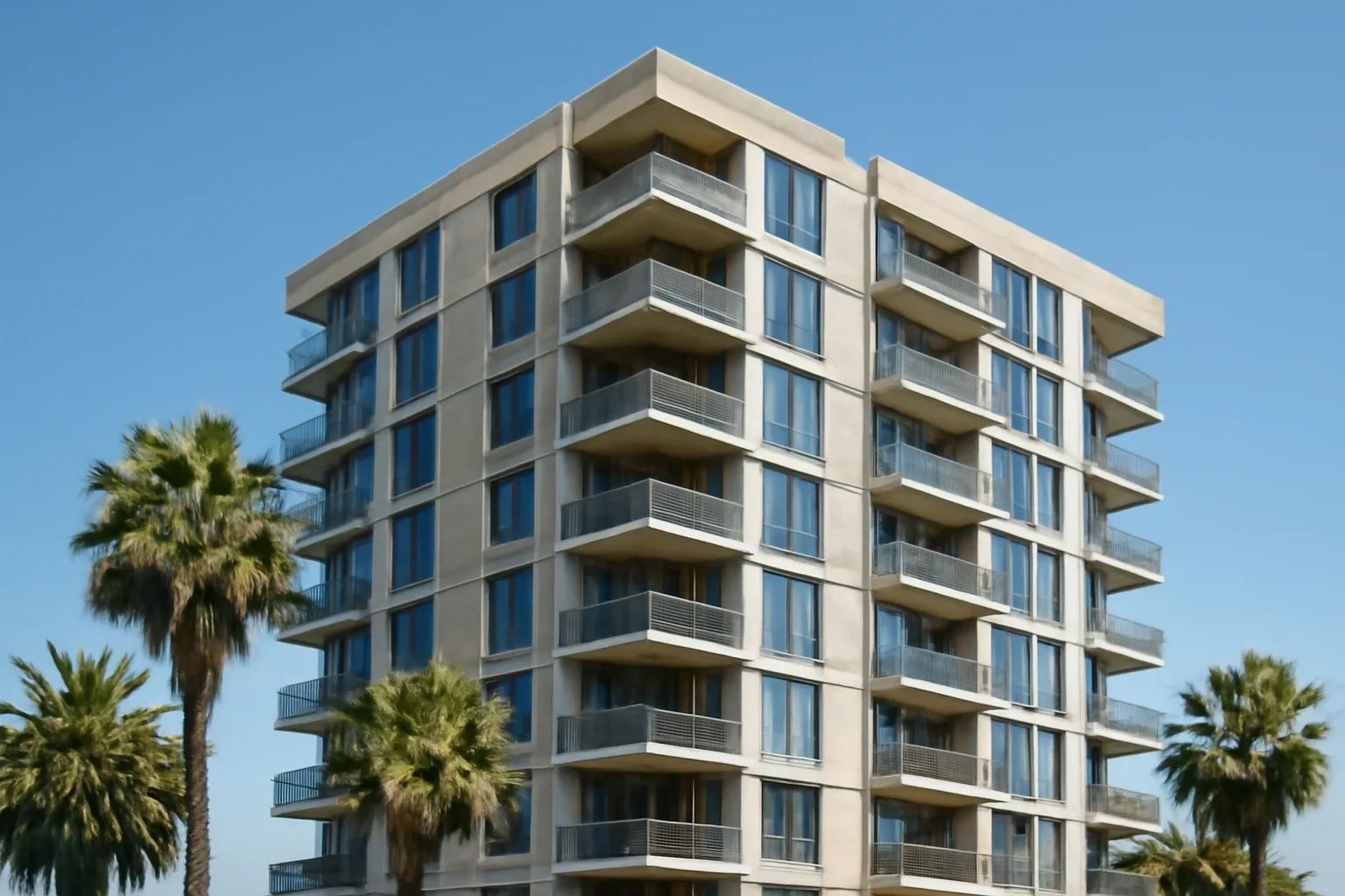 Multi-story Florida condominium building exterior showing structural components