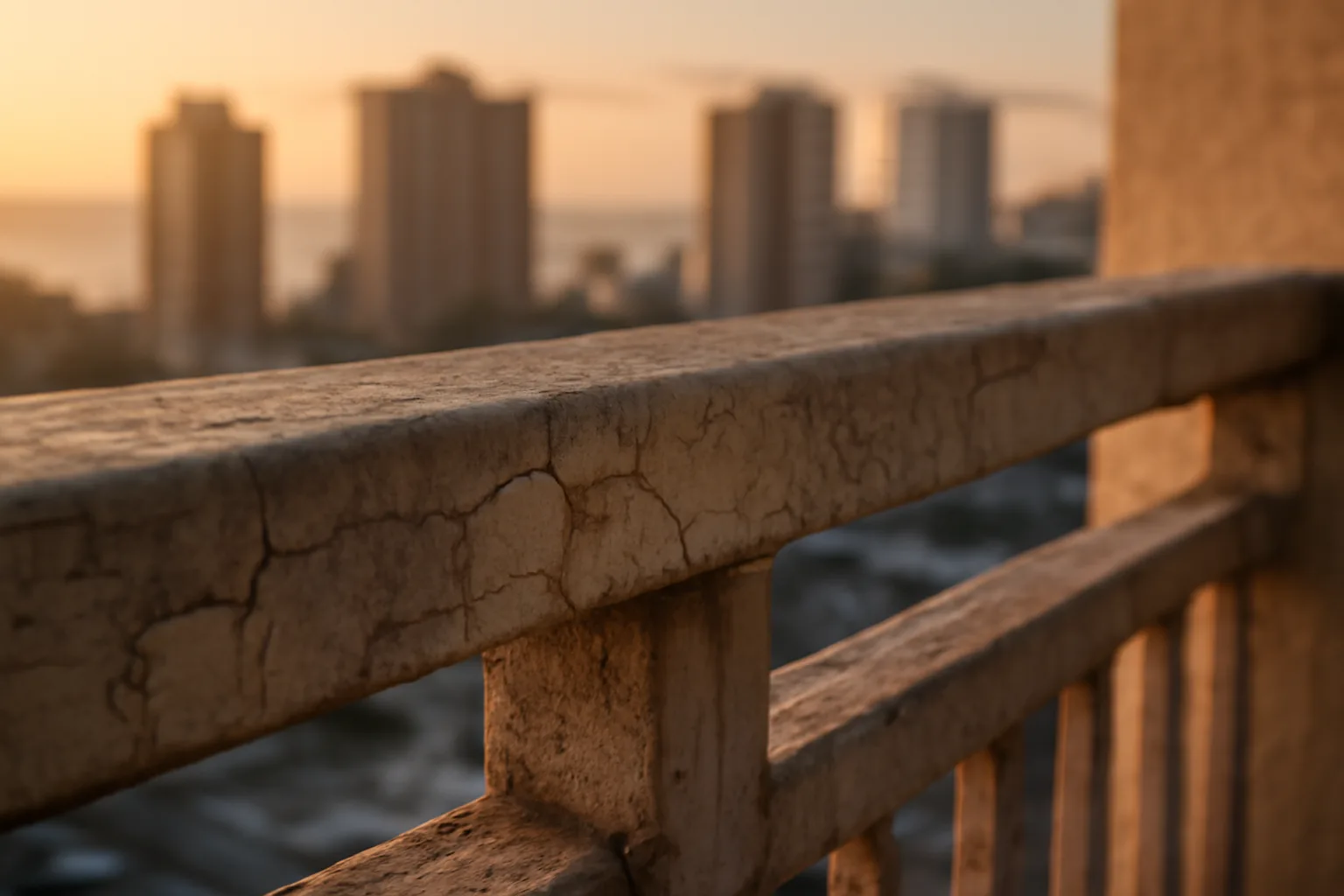 Close-up of a coastal Florida condo balcony showing structural wear inspected under SIRS rules